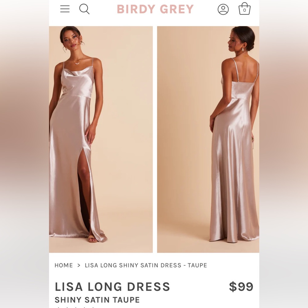 Birdy Grey. Satin bridesmaid dress. Taupe. XS